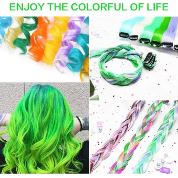 Vibrant Green 17 In Curly Hair Extensions 12 Pieces NWT - Picture 2 of 6
